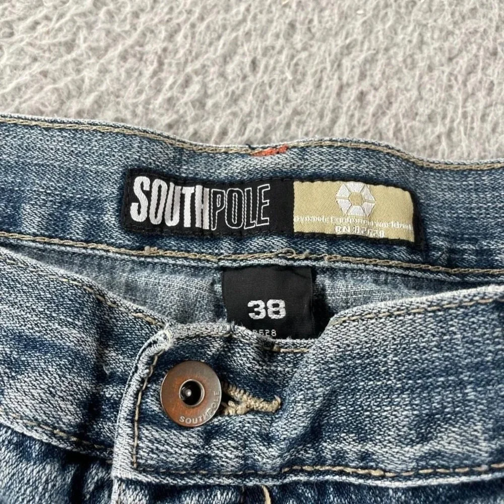 Vintage Southpole Baggy Hip-hop Skate Rave 38 Embroidered Denim Shorts Jorts Y2K - Picture 4 of 6